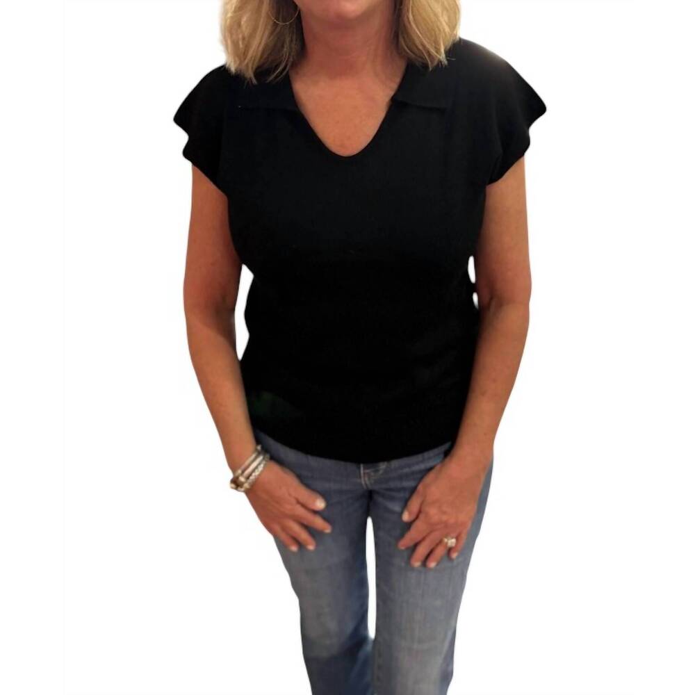 NEW SAGE & CLARE collared v-neck sweater in black